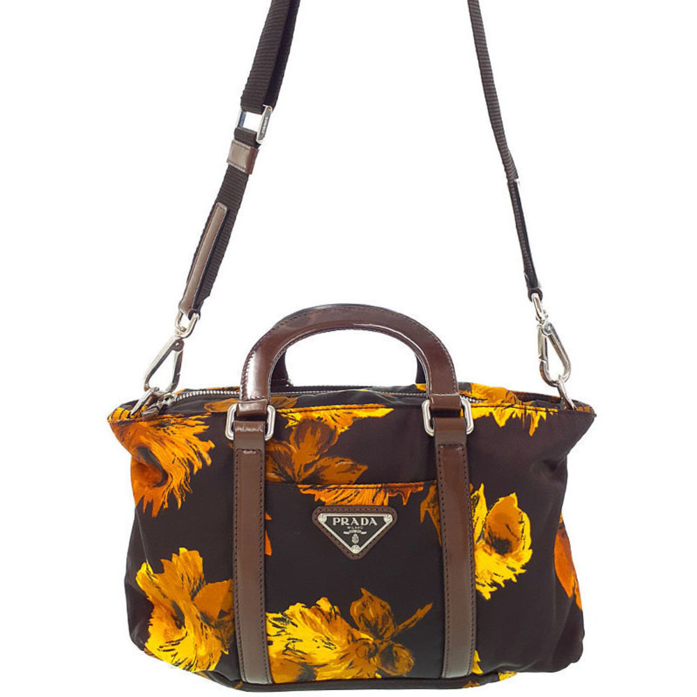 Prada Flower Pattern Handbag Brown - image 1